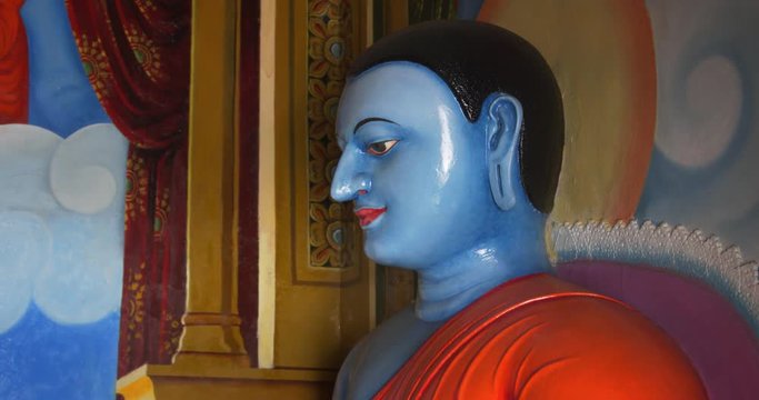 Religious Statue inside Buddhist Temple in Sri Lanka. 4k DCI footage