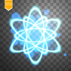 Shining atom scheme. Isolated on black transparent background. Vector illustration, © denzelll