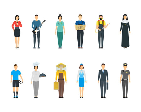 Cartoon Professional People Characters Icon Set. Vector