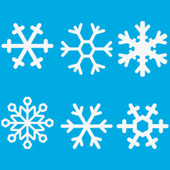 Snowflake vector icon background set white color. Winter blue christmas snow flat crystal element. Weather illustration ice collection. Xmas frost snow flake isolated