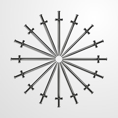 Iron swords piled in a circle. Vector illustration.