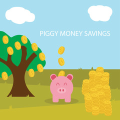 Money savings in pink piggy with gold coin icon - vector illustration Eps 10.