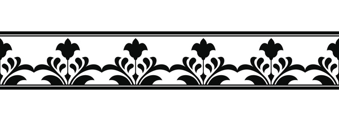 Seamless floral vector ornament. Flower and leaves. Black pattern isolated on a white background. © migfoto