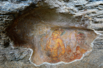  Ancient City of Sigiriya (The Lions Rock). The ruins of the capital built by the parricidal King Kassapa I. The oldest paintings of women in being on the wall in a cave