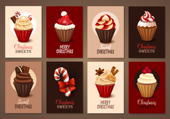 Set of Christmas brochures with sweets. Vector templates.
