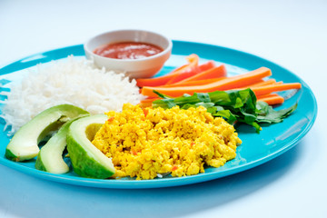 Vegetarian food - Rice with Stir fried mixed vegetable and vegetarian tofu