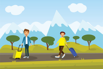 Fototapeta premium enjoy your holiday travel trip around the world at mountain - vector illustration
