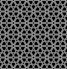 Vector seamless texture. Modern geometric background. Monochrome repeating pattern with hexagonal tiles.