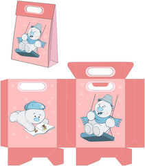 Illustration of a Christmas Snowman. Handbags Packages Pattern
