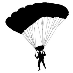 Skydiver, silhouettes parachuting on a white background