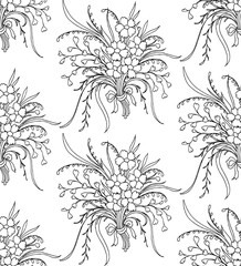 Seamless monochrome pattern.Flowers and plants on white background. Vector illustration