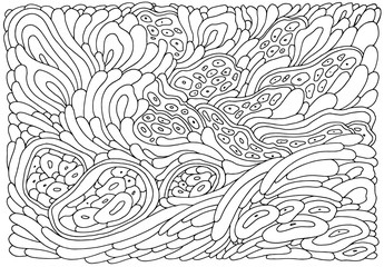 Background with abstract waves. Black and white doodle vector illustration. Coloring book for adult and older children. Coloring page. Outline drawing.