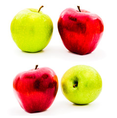 Colorful red and green apple fruits collection or set isolated on white. product or package design element