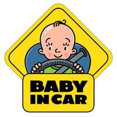 Baby in car. Back window sticker or sign
