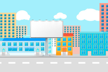 City view with white empty billboard template