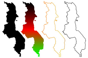 Malawi map vector illustration, scribble sketch Republic of Malawi