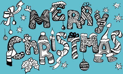 Fototapeta premium Hand drawn Merry Christmas font.