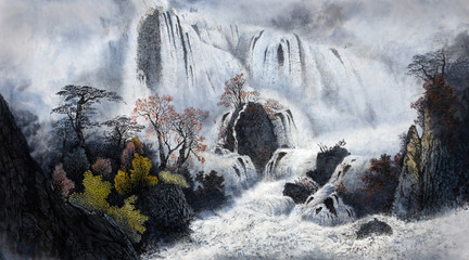 górski krajobraz z wodospadami - 181521212