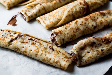 Crepes with Chocolate Cream on Tray 