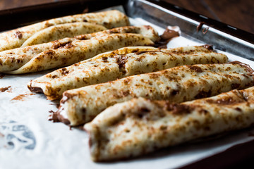 Crepes with Chocolate Cream on Tray 