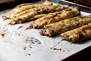 Crepes with Chocolate Cream on Tray 