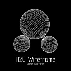 Wireframe Mesh H2O Water Molecule. Connection Structure. Low poly vector illustration. Science and medical healthcare concept