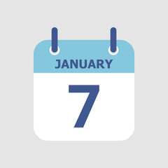 Flat icon calendar 7th of January isolated on gray background. Vector illustration.