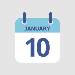 Flat icon calendar 10th of January isolated on gray background. Vector illustration.