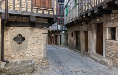 Fototapeta na wymiar Typical street in the historic village of La Alberca. Spain.
