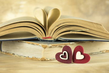 Heart Book Page and Red Hearts