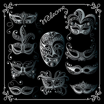 Graphic illustration with a decorative masks_set 4