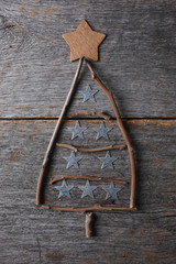 Twig Christmas tree shape with star onraments