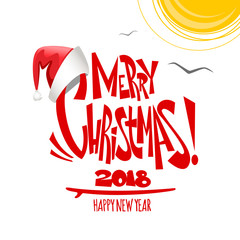 Summer Merry Christmas lettering.  Vector illustration.