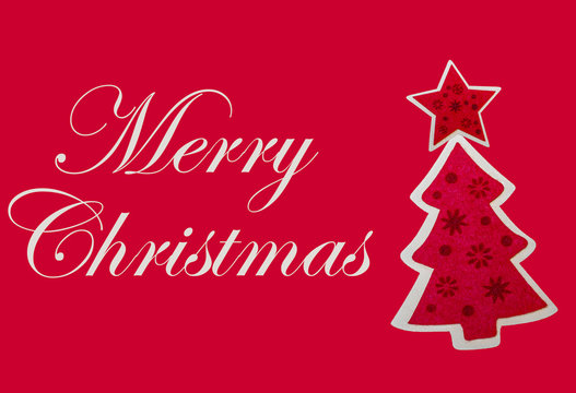 Christmas card with text Merry Christmas and Christmas tree.