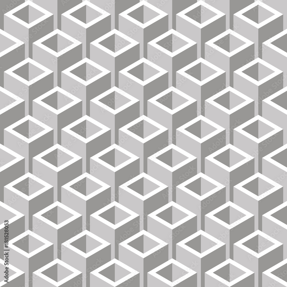 Poster abstract vector seamless pattern with 3d cubes on simple background. illustration of gray solid figu