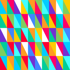 Abstract vector seamless pattern with rectangles on white background. Flat illustration of triangles. Color image with geometric figures. Hipster filing. Beautiful composition. Cute print.