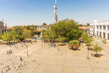 Leon, Nicaragua, March, 24, 2017: Central park view from Cathedral. The most touristic place in Leon, Nicaragua, central America