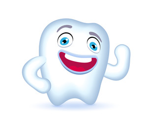 Cartoon Tooth Character with hand on his hip showing biceps