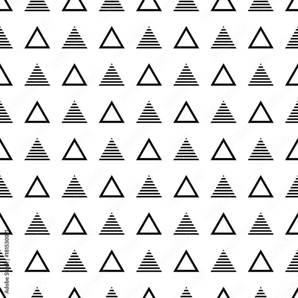Poster abstract vector seamless pattern with triangles on white background. flat illustration of pyramids. 