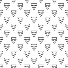 Abstract vector seamless pattern with triangles on white background. Flat illustration of pyramids. Color image with geometric figures. Hipster filing. Beautiful composition. Cute print.