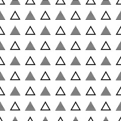 Abstract vector seamless pattern with triangles on white background. Flat illustration of pyramids. Color image with geometric figures. Hipster filing. Beautiful composition. Cute print.