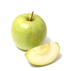green apple and slice isolated on white