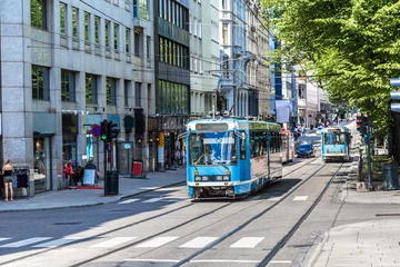 Deurstickers Modern tram in Oslo, Norway © Sergii Figurnyi