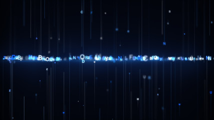 Random blue alphabet letters abstract futuristic technology concept