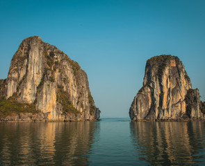 Fototapeta na wymiar The limestone rocks, at the magical Halong Bay, in Vietnam UNESCO World Heritage Site