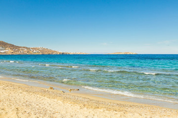 Fototapeta na wymiar Sandy beach on Mykonos island