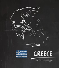 Greece map, vector drawing on blackboard
