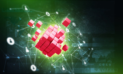 Concept of Internet and networking with digital cube figure on dark background
