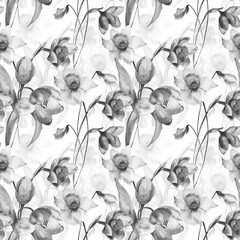Seamless wallpaper with Tulip and Narcissus flowers - 181535821
