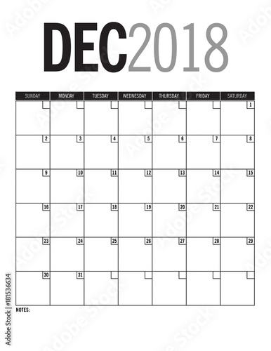 December 2018 Blank Calendar Page With Dates Stock Photo And